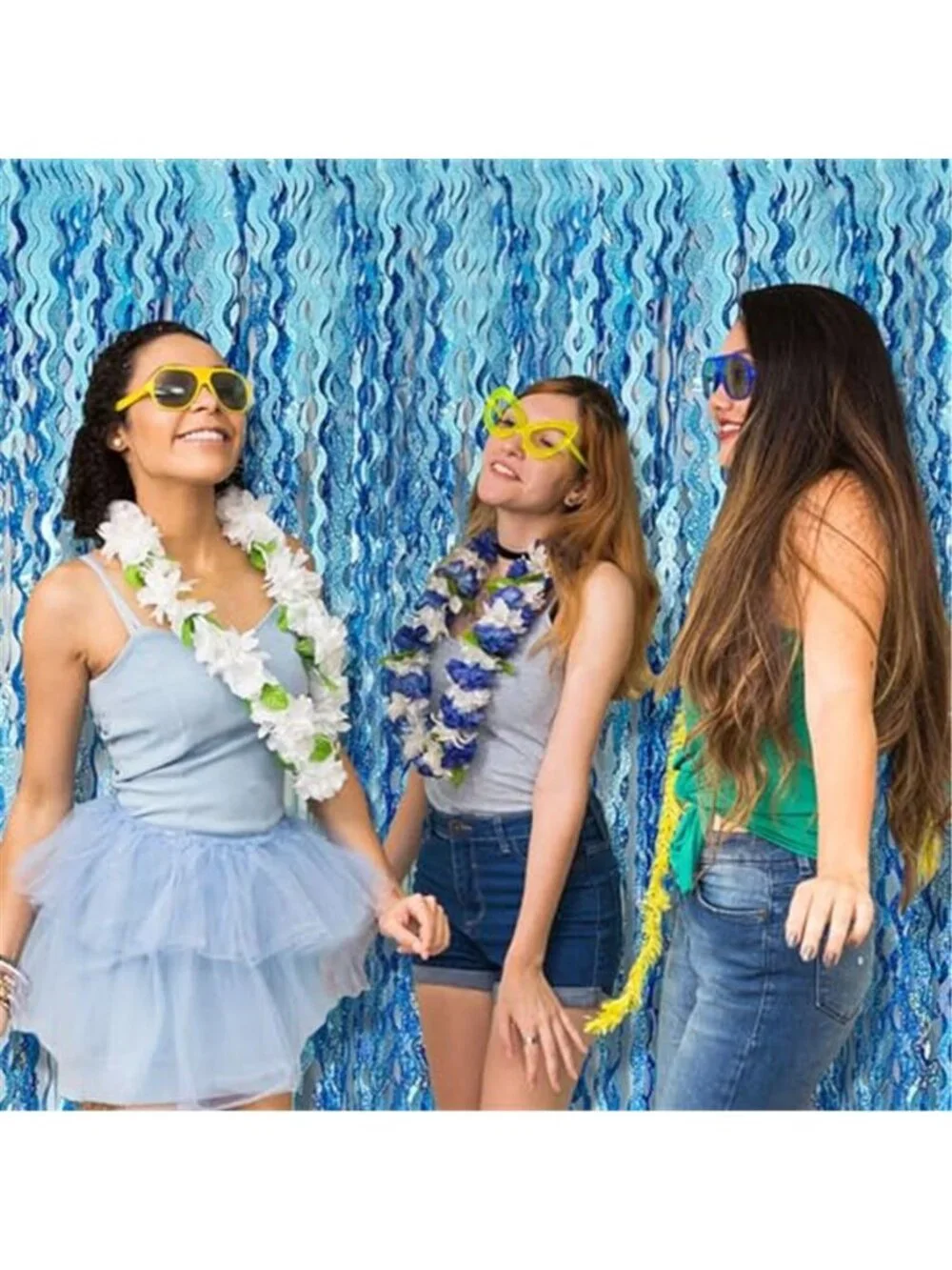 Blue Tinsel Fringe Backdrop Party Streamers Curtain Photo Booth Decor Set